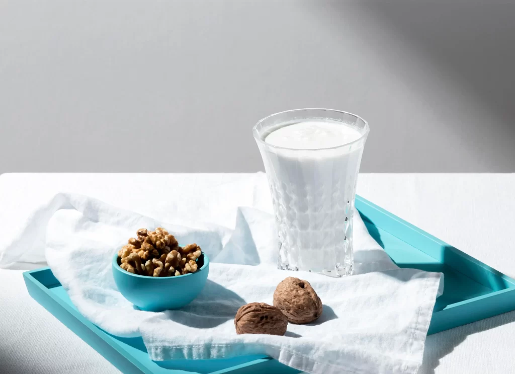 high-angle-full-milk-glass-with-walnuts